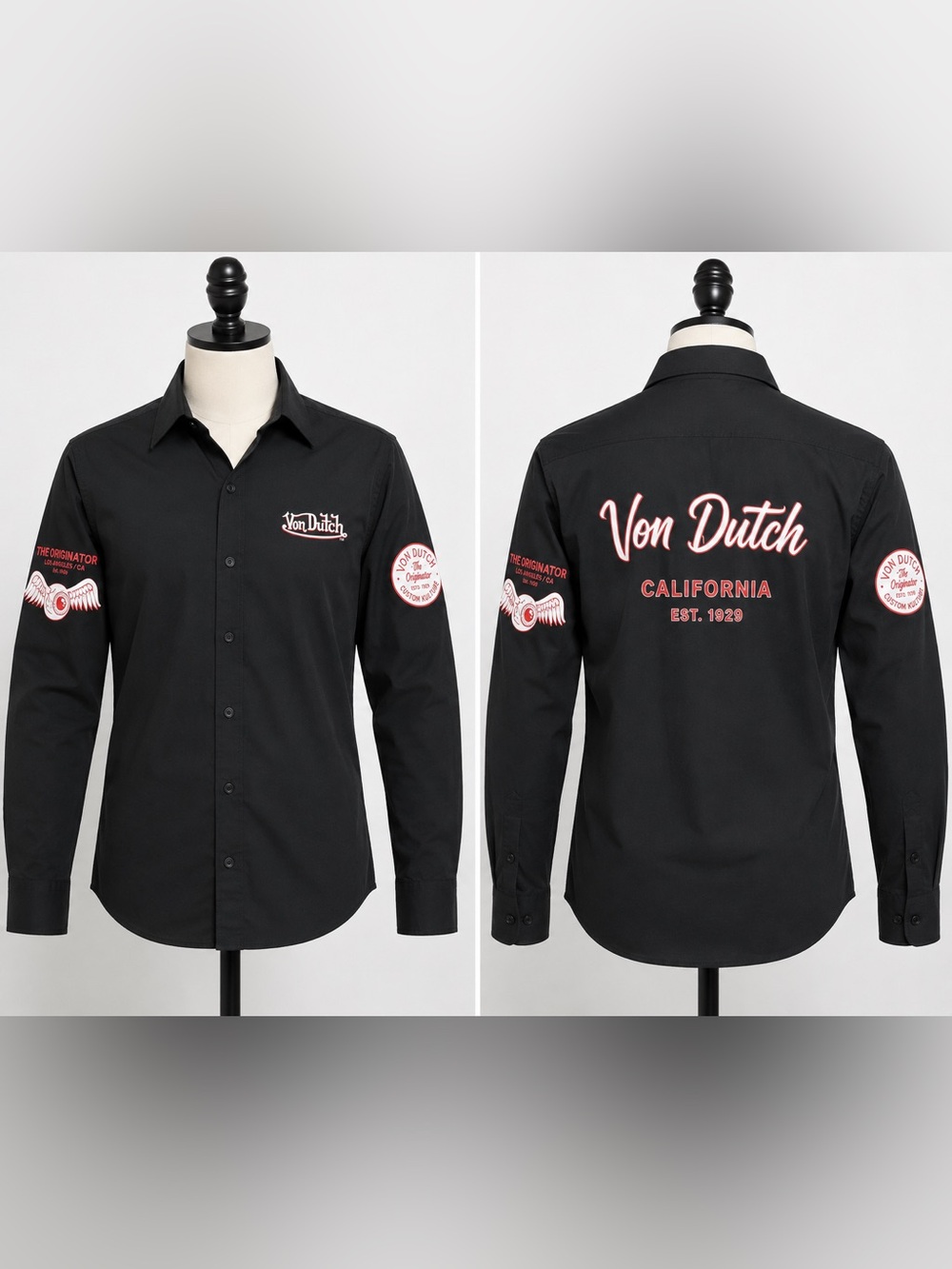Von Dutch Originals Black Logo Button-Up Shirt Small Y2K Streetwear